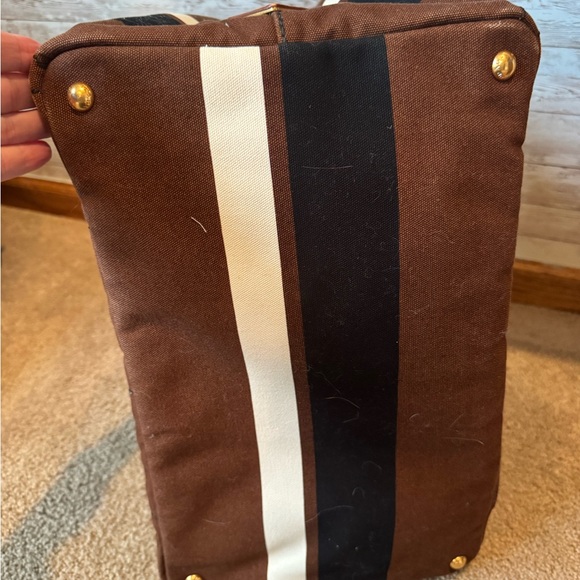 Authentic Prada Canvas Striped Tote Bag Brown Cream Large Shopper - Picture 9 of 13